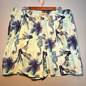 Nautica Men's Blue Coral Printed Swim Shorts Size XXL Pockets Drawstring Closure